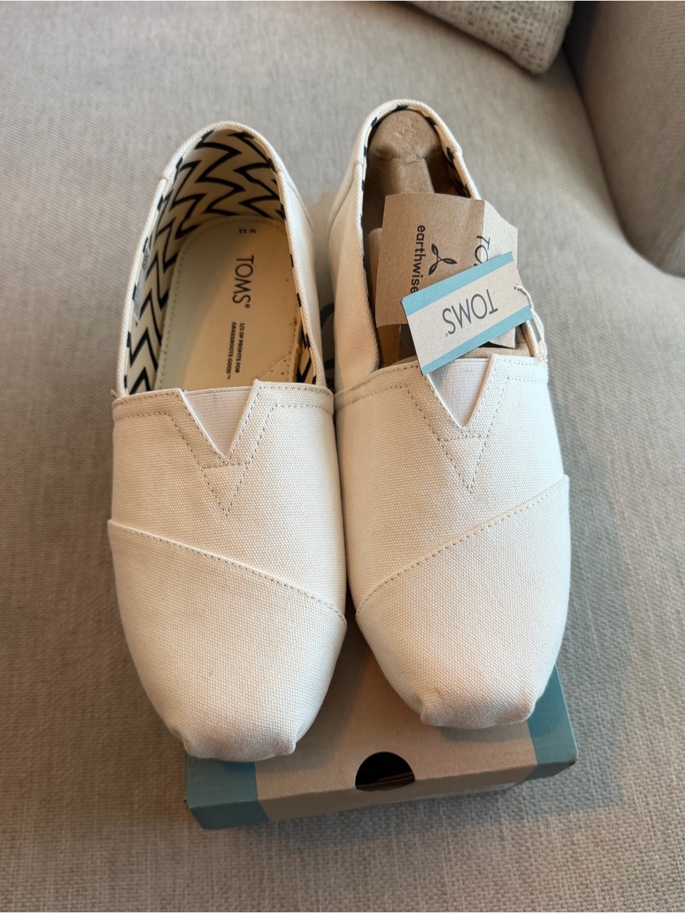Toms Men’s Alpargata Slip-On Canvas Flats in Off-White